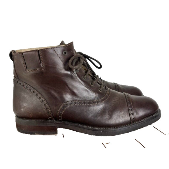 REM ROM Boots Mens 42 Brown Leather Lined Lace Up Hand Made In Italy Cap Toe